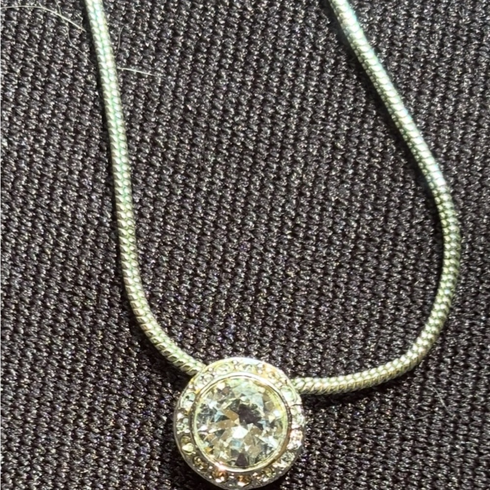 Swarovski Crystal White Round Cut Rhodium Pendant Solitaire Necklace, 15”